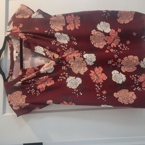 LOFT Floral Burgundy Blouse